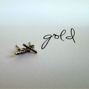 Solid White Gold Pave Bar Black Diamond Earrings